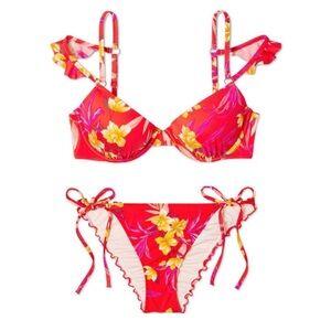 Red Tropical Bikini Set